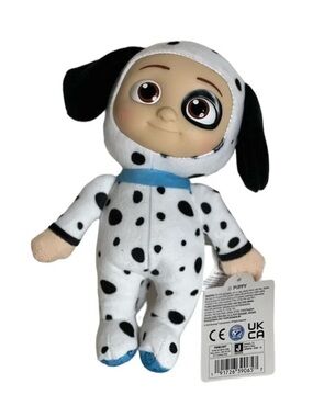 Cocomelon Plush Dalmatian Puppy Baby Doll - White & Black with Blue Accents